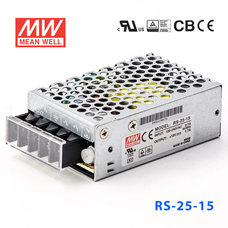 RS-25-15 RS-25-15 25W 15V1.7A 单路输出明纬电源(G3系列-高性能内置有外壳)
