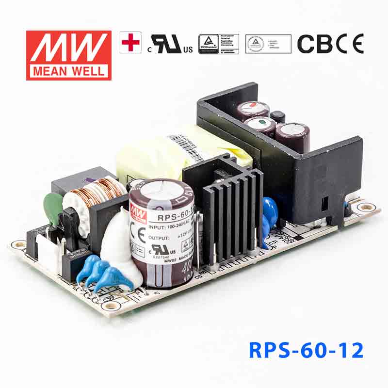 RPS-60-12 RPS-60-12 60W 12V 5.5A 单路输出微漏电低空载损耗小尺寸医用无外壳明纬开关电源