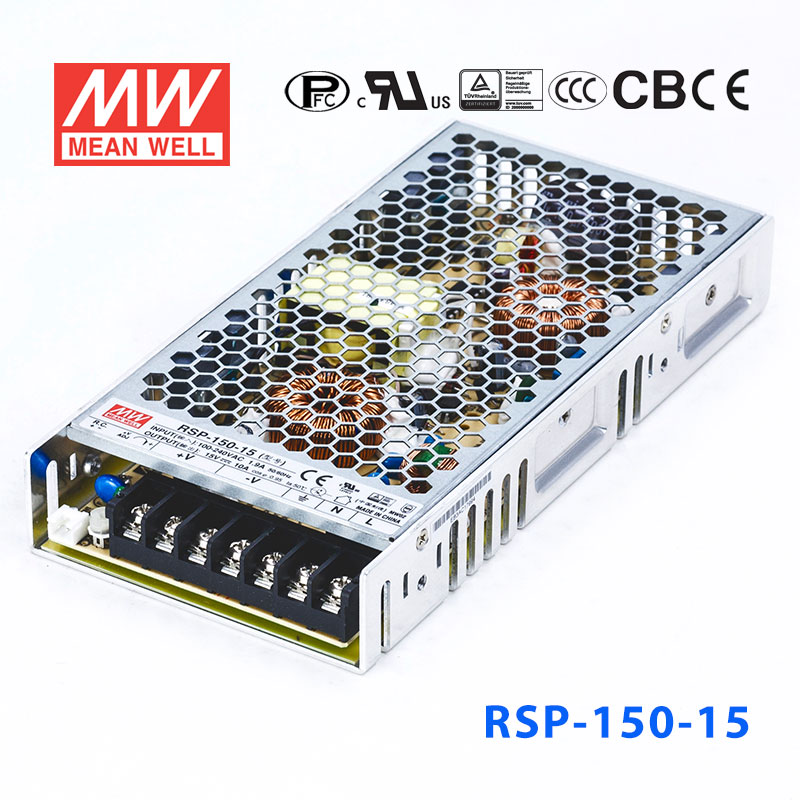 RSP-150-15 RSP-150-15 150W 15V10A单路输出低厚度带功率因素校正CCC认证明纬开关电源