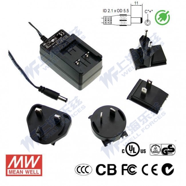 GE24I18-P1J GE24I18-P1J 24W 18V1.33A输出可换插头绿色能源明纬墙插电源适配器(仅底座,不含插片)