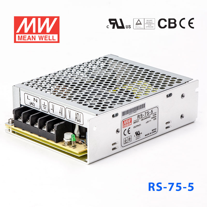 RS-75-5 RS-75-5 75W 5V12A 单路输出明纬开关电源(G3系列-高性能内置有外壳)
