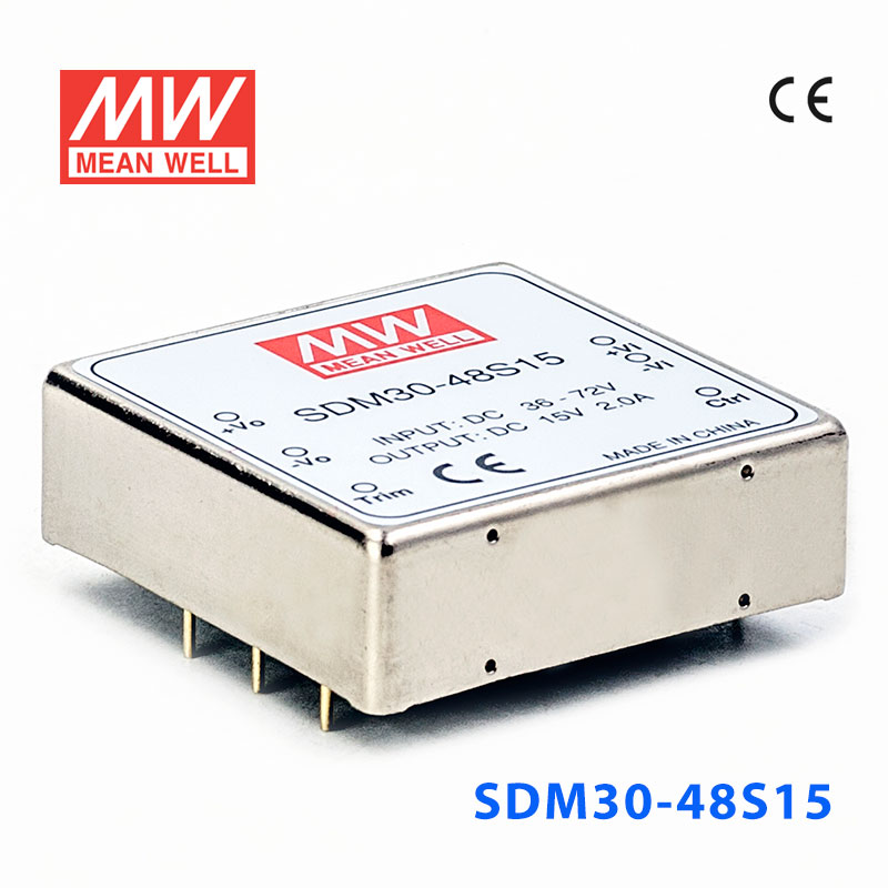 SDM30-48S15 SDM30-48S15 30W 36~72V 输入 15V 稳压单路输出明纬DC-DC转换模块电源
