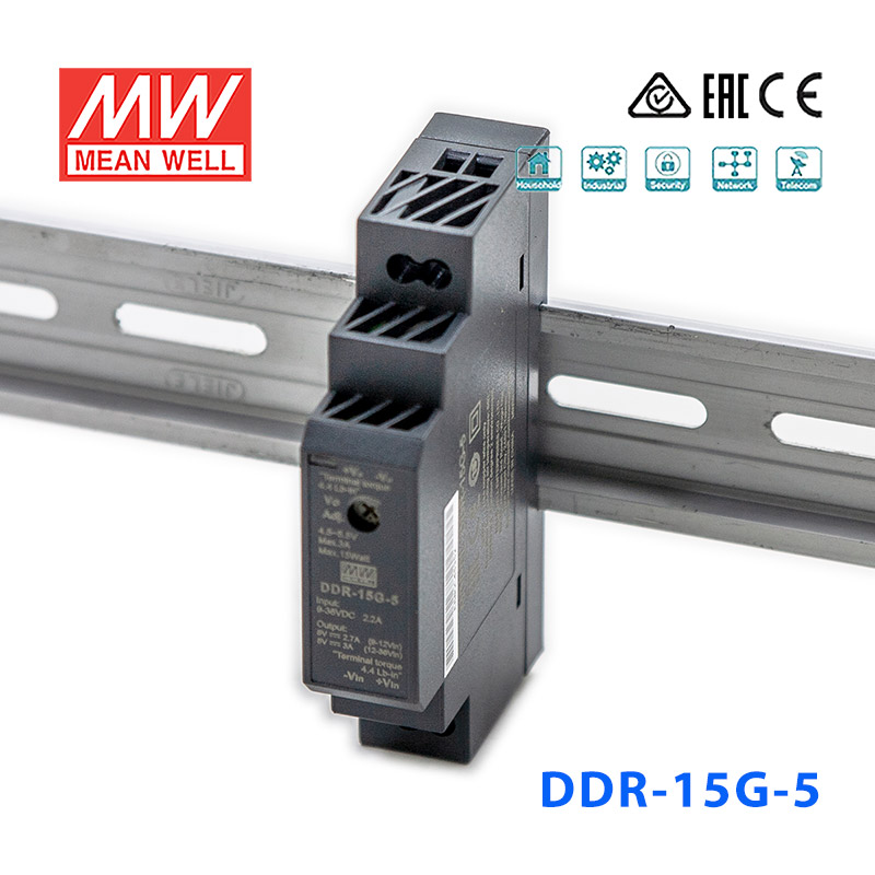 DDR-15G-5 DDR-15G-5台湾明纬15W 9~36V输入 5V3A输出导轨型DC-DC电源