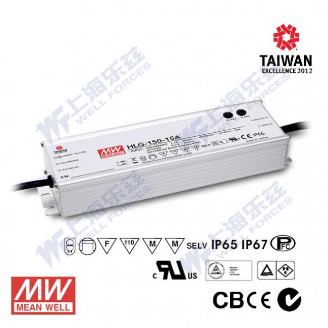 HLG-150H-54 HLG-150H-54 150W 54V 2.8A 强耐环境恒压+恒流PFC高效铝壳IP67防水LED电源(引线接线)