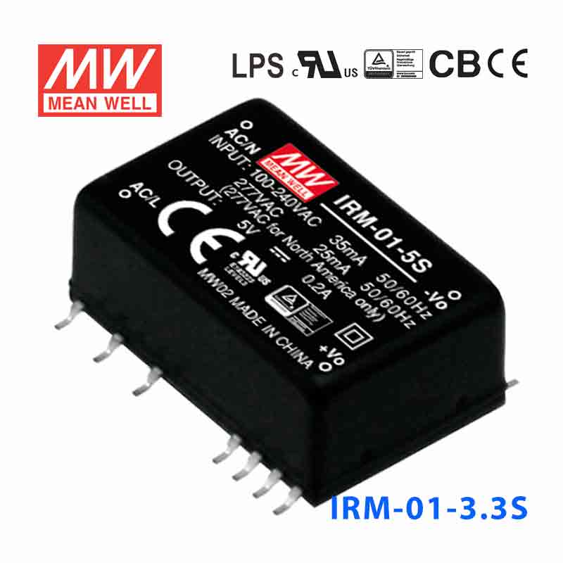 IRM-01-3.3S IRM-01-3.3S 1W 3.3V 300mA 单路输出高能效AC-DC模块型明纬开关电源-SMD贴片型