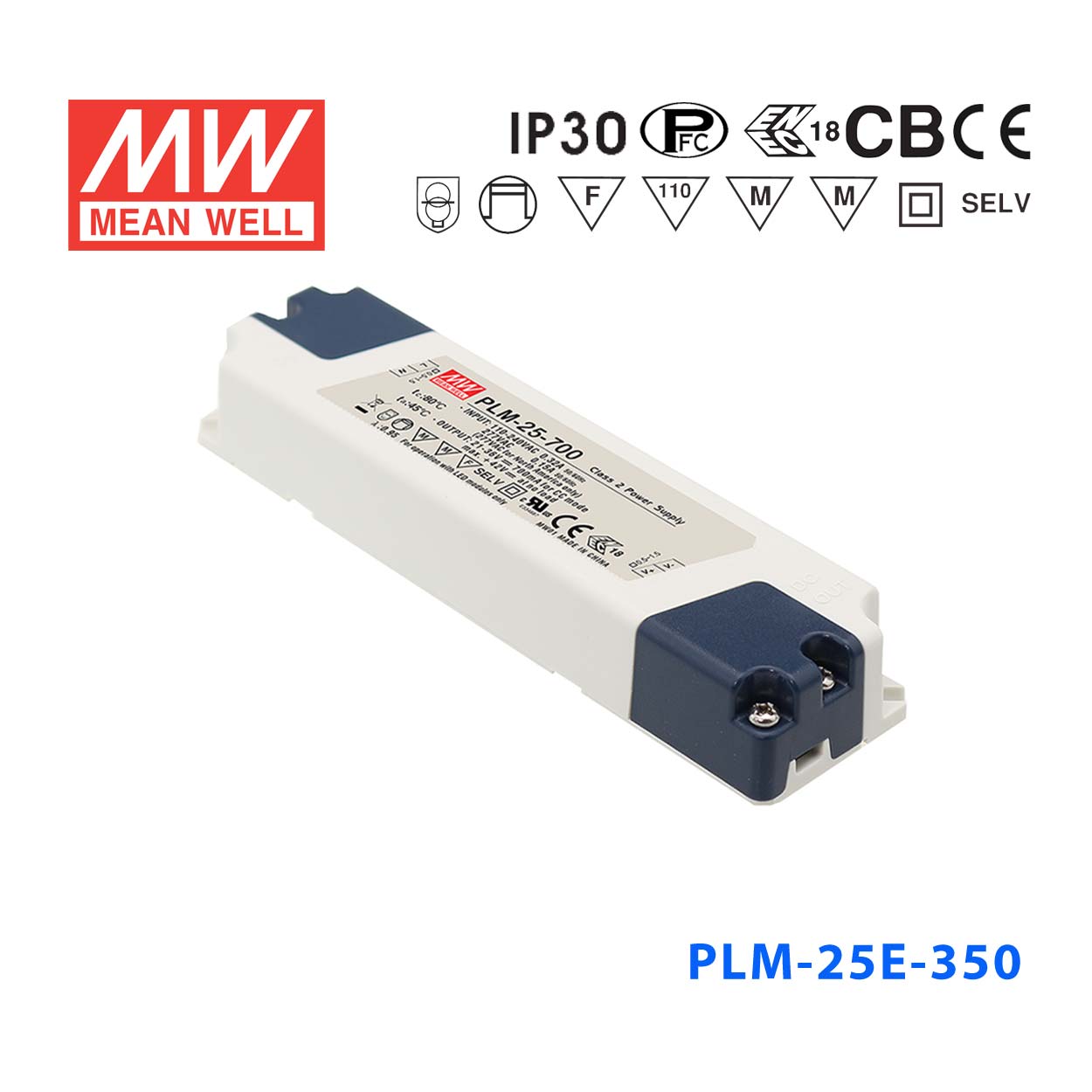 PLM-25E-350 PLM-25E-350 25W 36~72V 350mA 输出 IP30防水塑壳PFC压线端子接线LED恒流电源