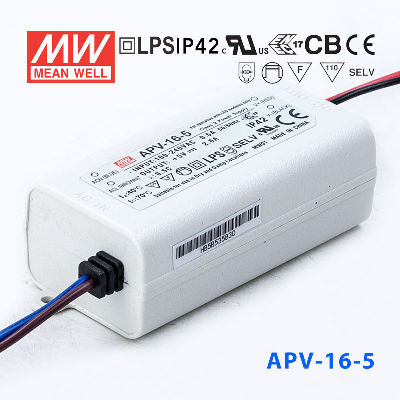 APV-16-5 APV-16-5 16W 5V 2.6A 明纬牌恒压输出防水塑壳LED照明电源