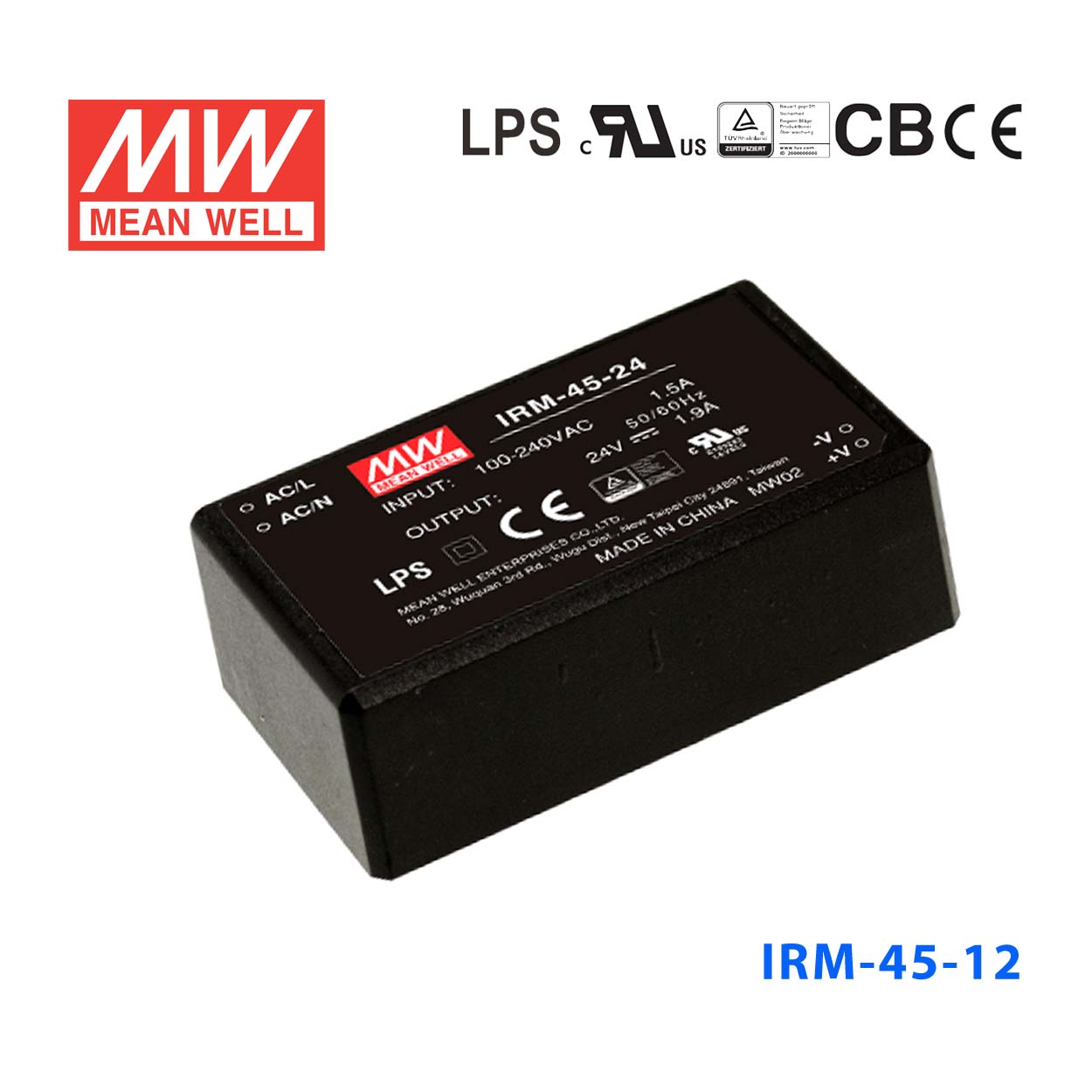 IRM-45-12 IRM-45-12 45.6W 12V 3.8A 高能效 插脚型 明纬超小型AC-DC模块电源