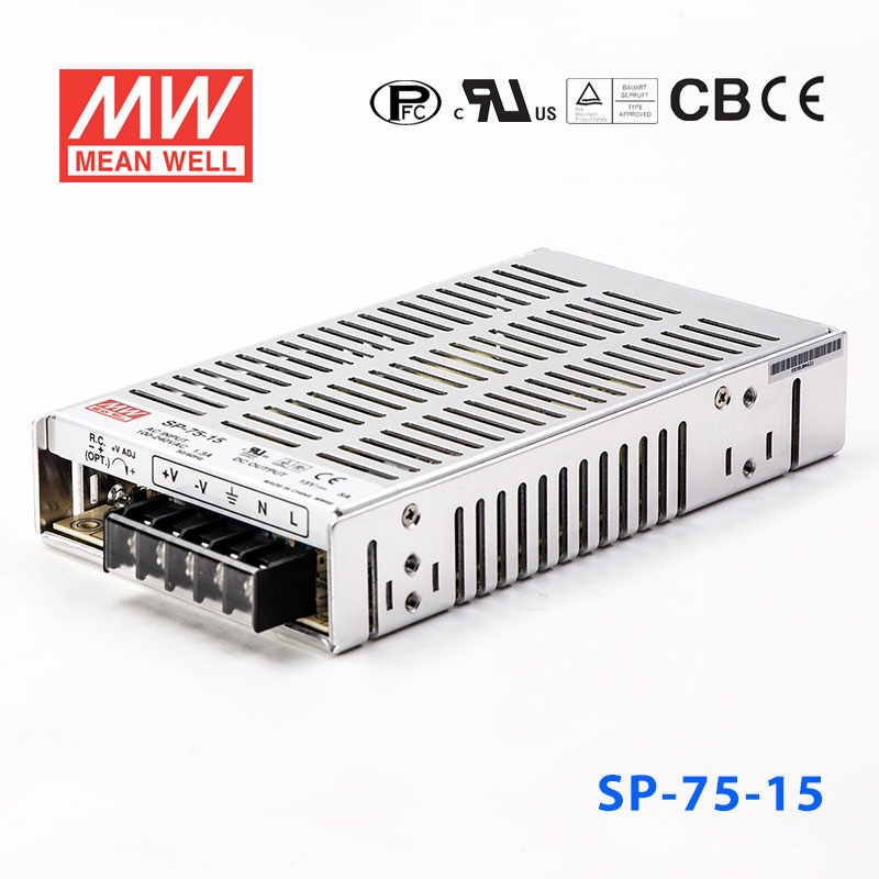 SP-75-15 SP-75-15 75W 15V5A 单路输出带PFC功能明纬开关电源
