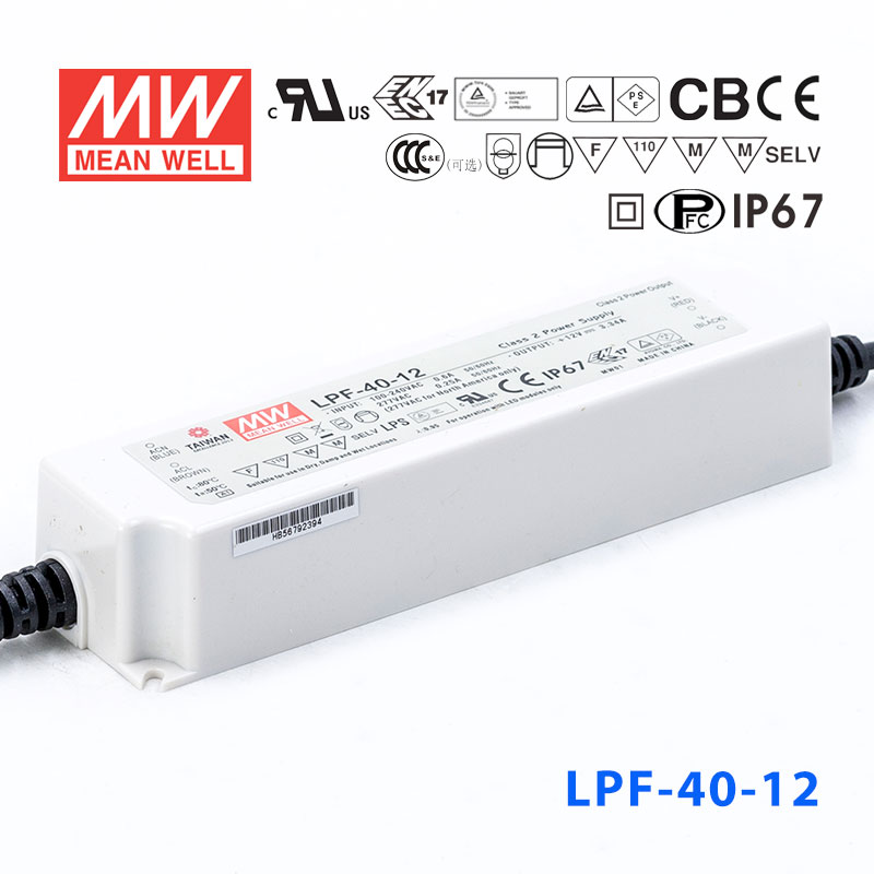 LPF-40-12 LPF-40-12 40W 12V 3.34A 恒压+恒流有PFC高效率塑壳IP67防水LED电源