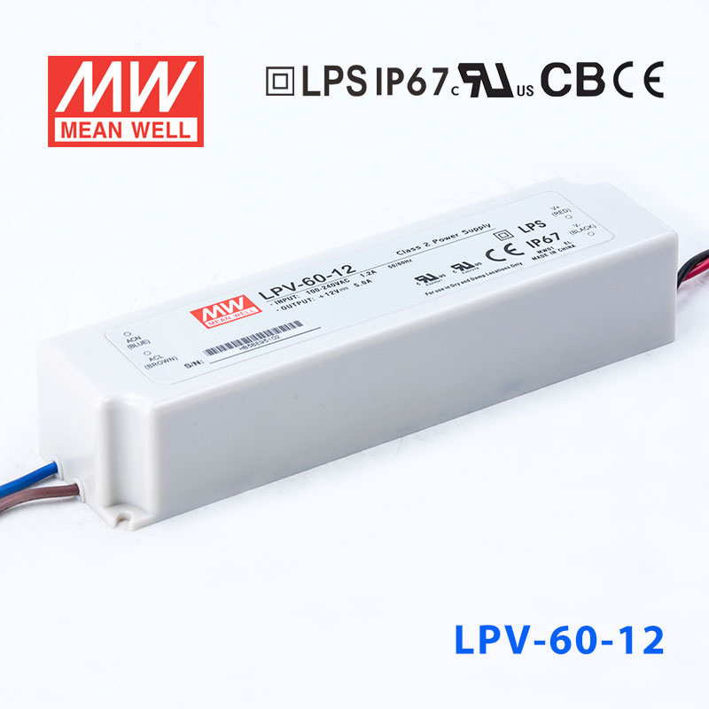 LPV-60-12 LPV-60-12 60W 12V 5A明纬牌恒压输出IP67防水塑壳LED照明电源