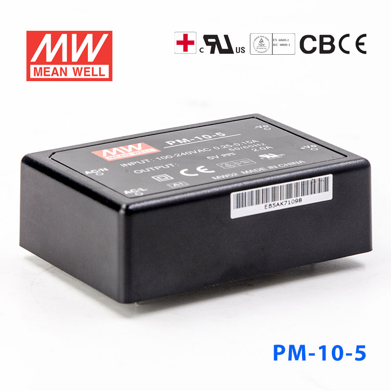 PM-10-5 PM-10-5 10W 5V 2A 微漏电塑封Class2单路输出板上型医用明纬开关电源