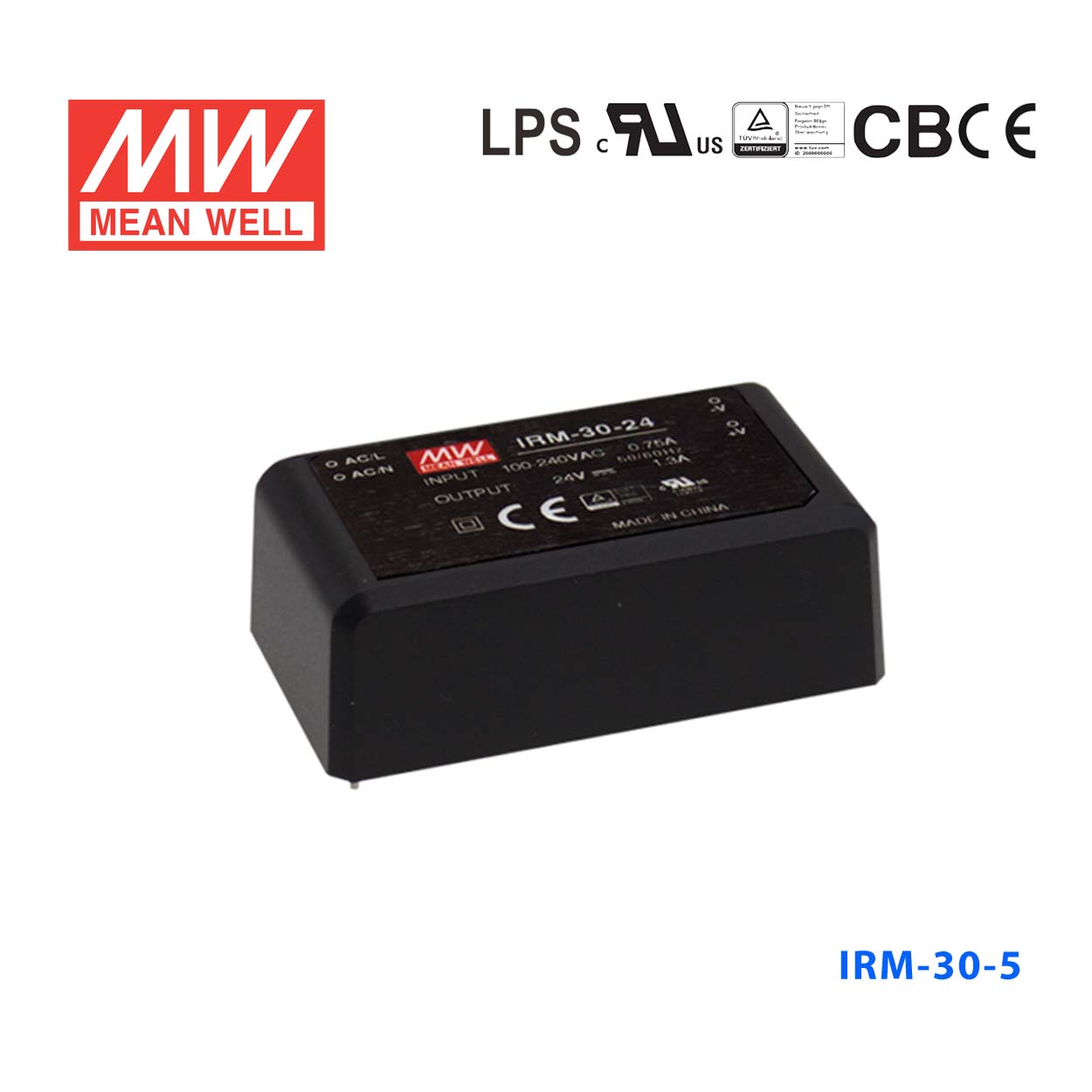 IRM-30-5 IRM-30-5 30W 5V 6A 单路输出高能效AC-DC模块型明纬开关电源-插脚型