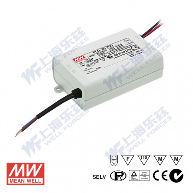PLD-25-1050 PLD-25-1050 25W 1050mA 恒流有PFC塑壳防水调光LED电源