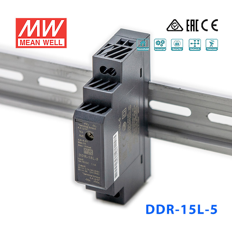 DDR-15L-5 DDR-15L-5台湾明纬15W 18~75V输入5V3A输出导轨型DC-DC电源