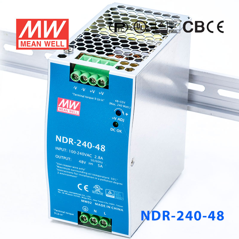 NDR-240-48 NDR-240-48 240W 48V5A单路输出明纬超薄型PFC导轨安装电源