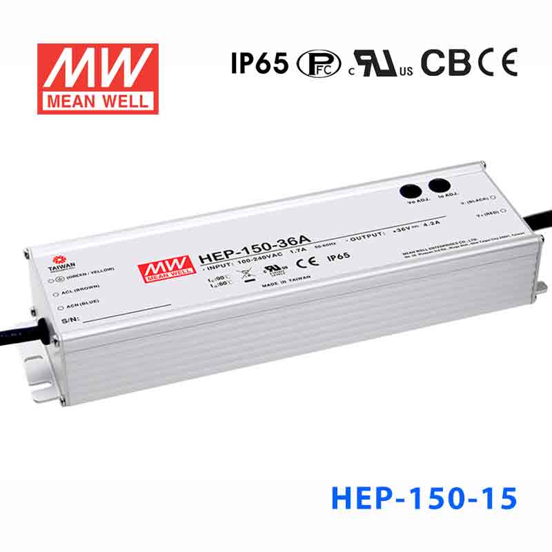 HEP-150-15 HEP-150-15 150W 15V 10A无风扇全密封IP68防护高效率明纬电源