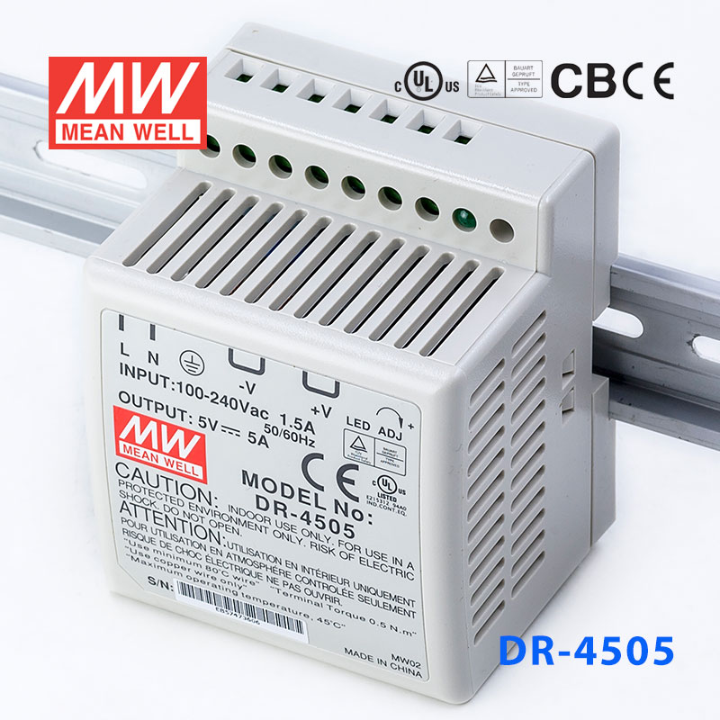 DR-4505 DR-4505 45W 5V5A 单路输出导轨安装明纬开关电源