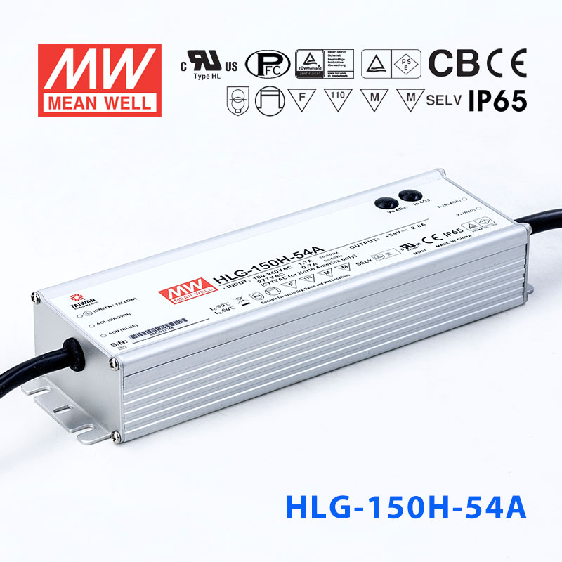 HLG-150H-54A HLG-150H-54A 150W 54V 2.8A 强耐环境恒压+恒流PFC高效铝壳IP65防水LED电源(恒压恒流值可面板设定)
