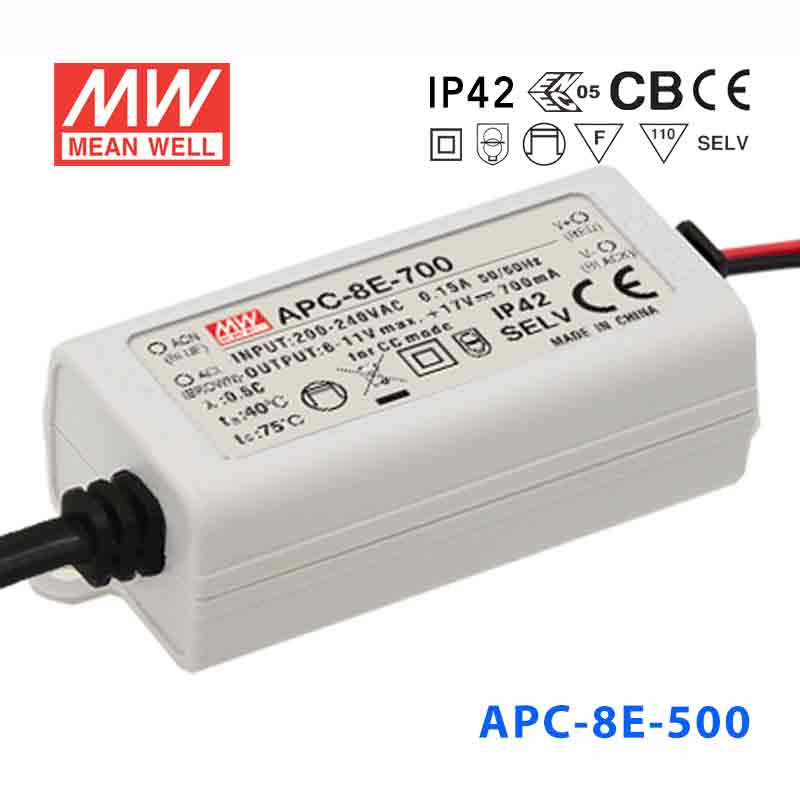 APC-8E-500 APC-8E-500 8W 8-16V 500mA 明纬牌恒流输出防水塑壳LED照明电源