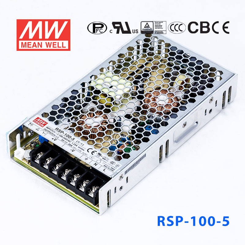 RSP-100-5 RSP-100-5 100W 5V20A单路输出低厚度带功率因素校正CCC认证明纬开关电源