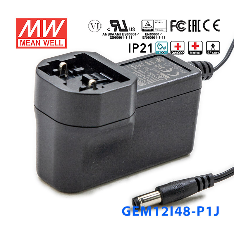 GEM12I48-P1J GEM12I48-P1J 12W 48V 0.25A输出明纬环保可换插头医疗电源适配器