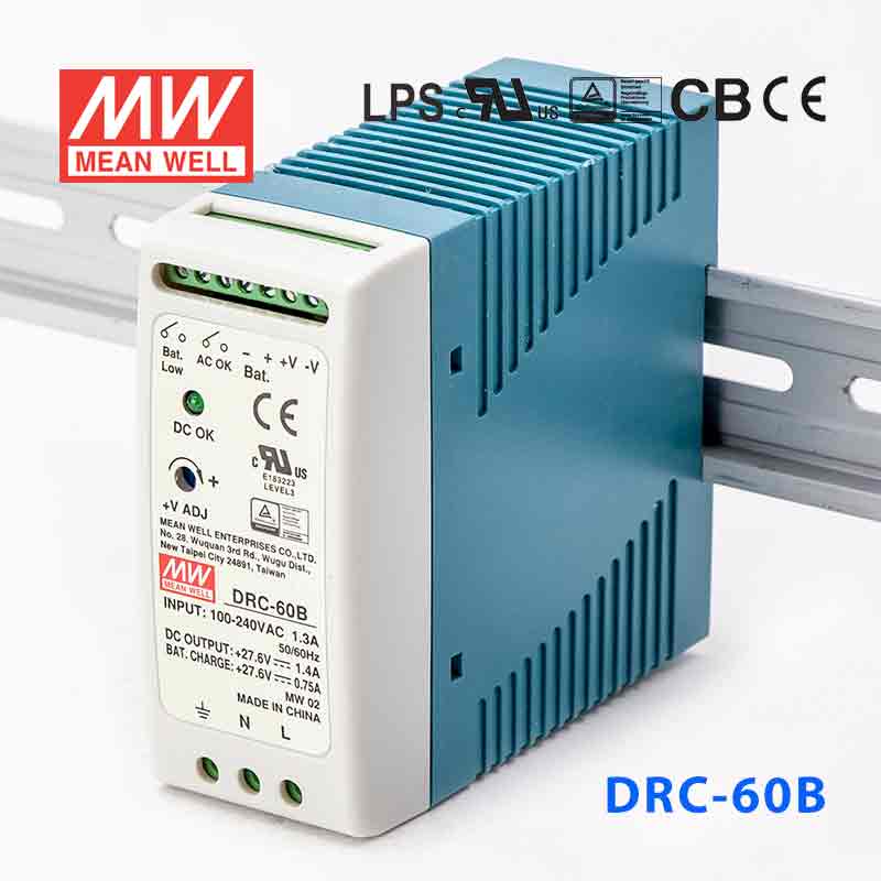 DRC-60B DRC-60B 60W 27.6V1.4A 单路输出浮充电直流UPS导轨安装明纬安防电源