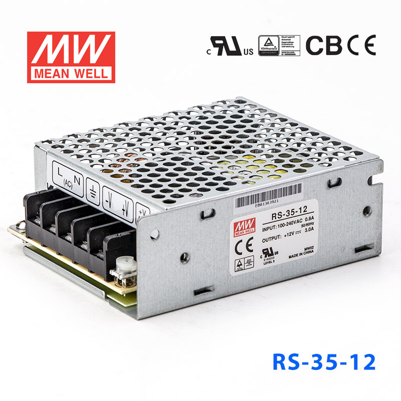 RS-35-12 RS-35-12 35W 12V3A 单路输出明纬开关电源(G3系列-高性能内置有外壳)