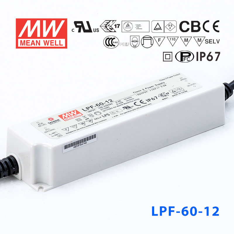 LPF-60-12 LPF-60-12 60W 12V 5A 恒压+恒流有PFC高效率塑壳IP67防水LED电源