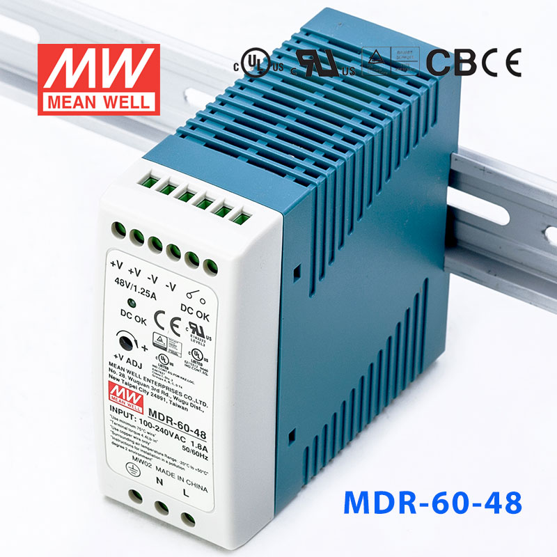 MDR-60-48 MDR-60-48 60W 48V1.25A 单输出低空载损耗DIN导轨型明纬电源