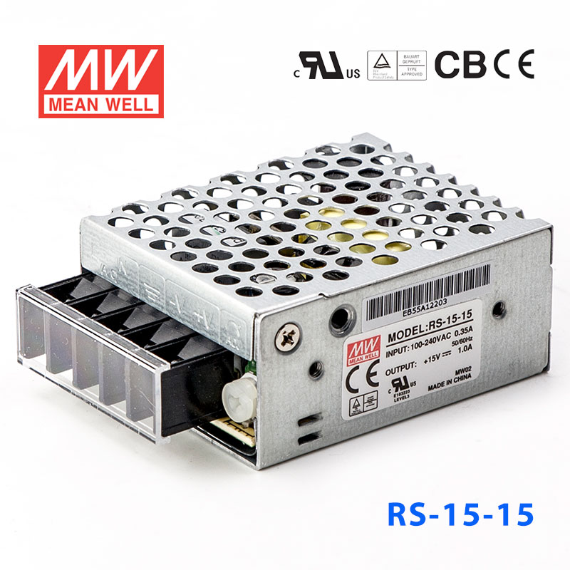 RS-15-15 RS-15-15 15W 15V1A 单路输出明纬开关电源(G3系列-高性能内置有外壳)