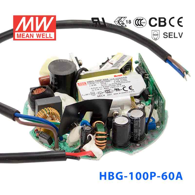 HBG-100P-60A HBG-100P-60A 100W 宽范围输入 36~60V 1.6A输出 工矿灯用铝壳明纬LED电源(恒流值通过内部电位器调整)