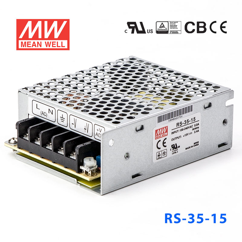 RS-35-15 RS-35-15 35W 15V2.4A 单路输出明纬开关电源(G3系列-高性能内置有外壳)