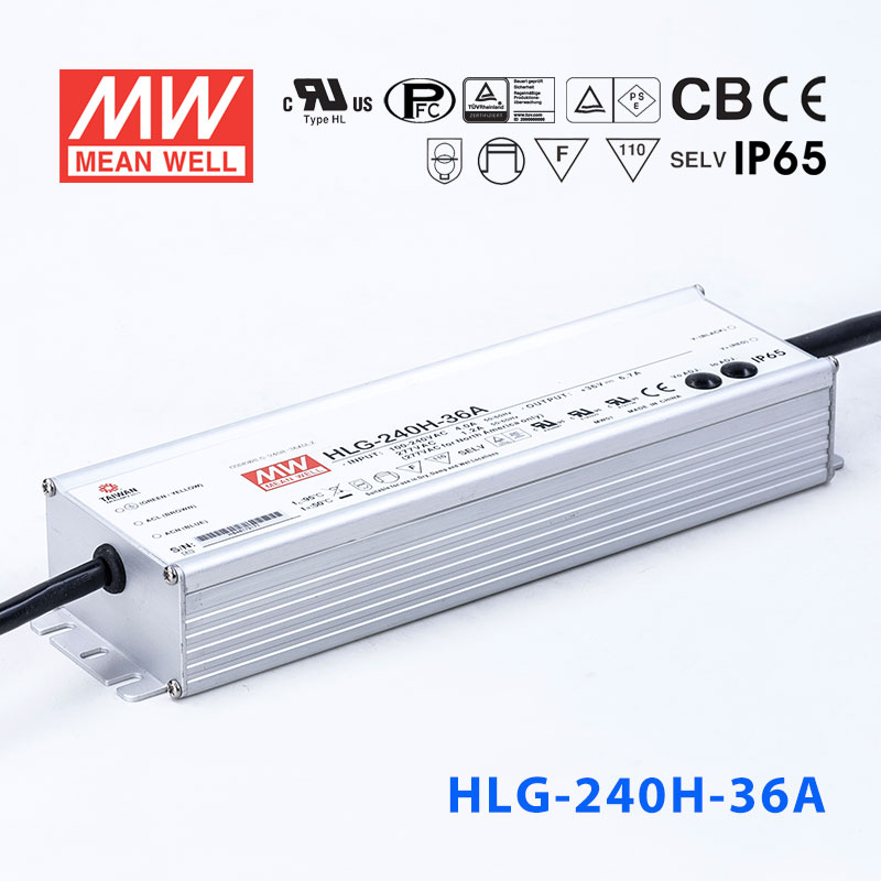 HLG-240H-36A HLG-240H-36A 240W 36V 6.7A 强耐环境恒压+恒流PFC高效铝壳IP65防水LED电源(恒压恒流值可面板设定)