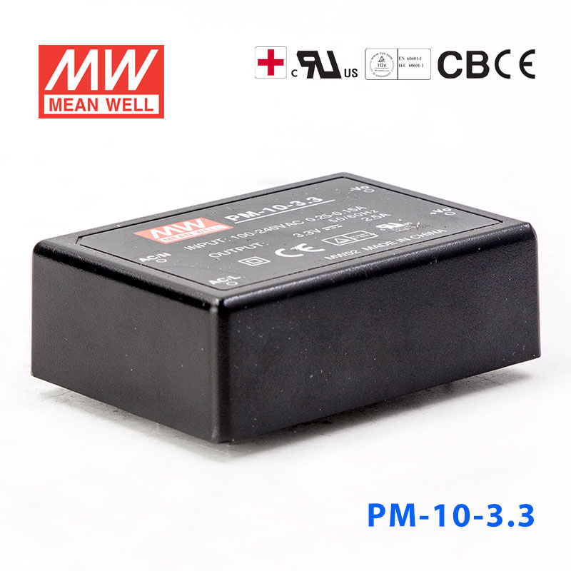 PM-10-3.3 PM-10-3.3 10W 3.3V 2.5A 微漏电塑封Class2单路输出板上型医用明纬开关电源