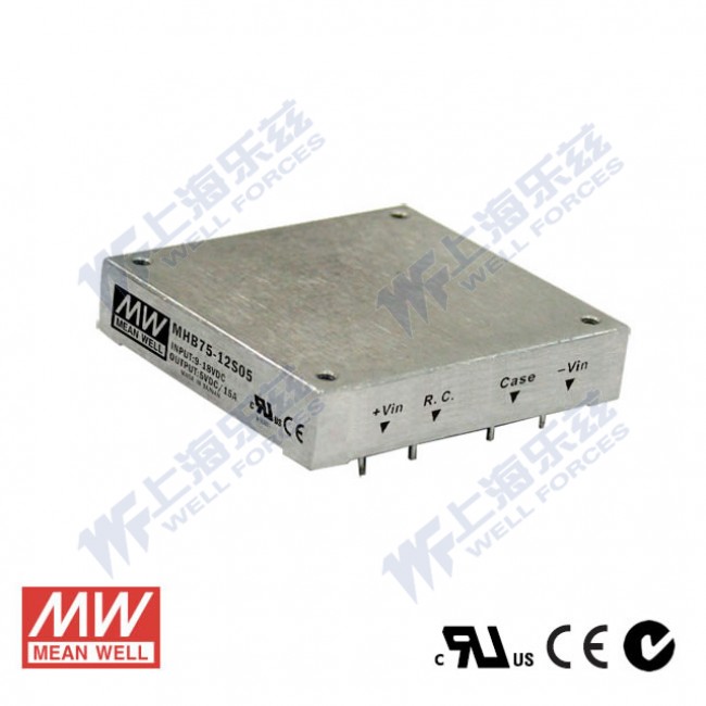 MHB75-48S12 MHB75-48S12 75W 36~75V 输入 12V6.25A稳压单路输出明纬DC-DC转换模块电源