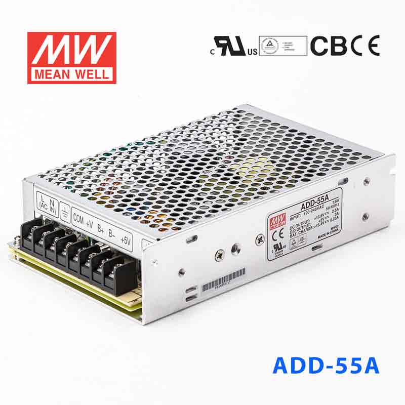 ADD-55A ADD-55A 55W 13.8V3.5A+5V4A 双路输出带浮充电明纬不间断安防电源