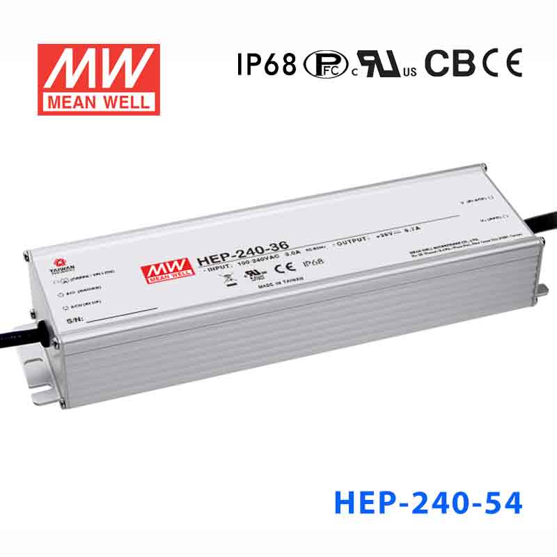 HEP-240-54A HEP-240-54A 240W 54V 4.45A 无风扇全密封IP65防护输出电压/电流可调高效率明纬电源