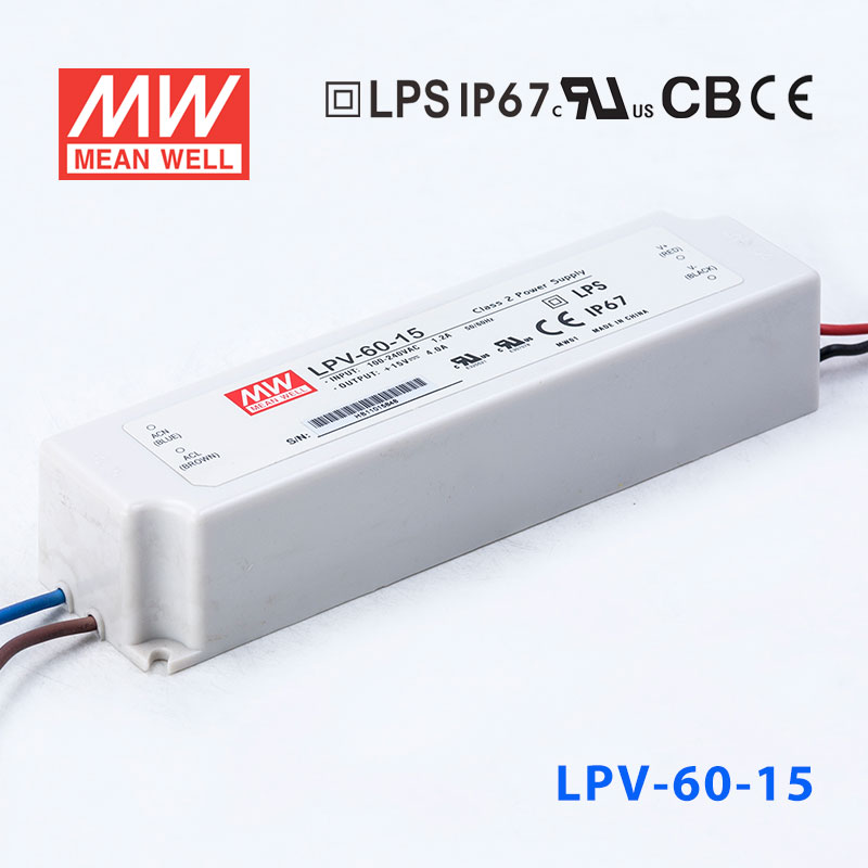 LPV-60-15 LPV-60-15 60W 15V 4A明纬牌恒压输出IP67防水塑壳LED照明电源