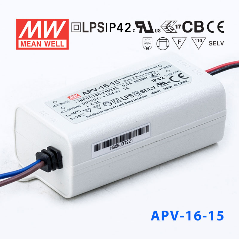 APV-16-15 APV-16-15 12W 15V 1.07A 明纬牌恒压输出防水塑壳LED照明电源
