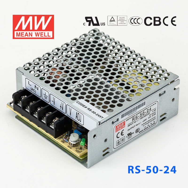 RS-50-24 RS-50-24 50W 24V2.2A 单路输出明纬开关电源(G3系列-高性能内置有外壳)
