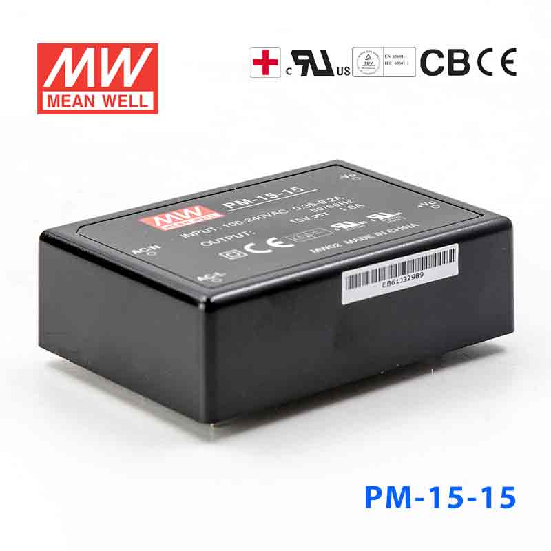 PM-15-15 PM-15-15 15W 15V 1A 微漏电塑封Class2单路输出板上型医用明纬开关电源