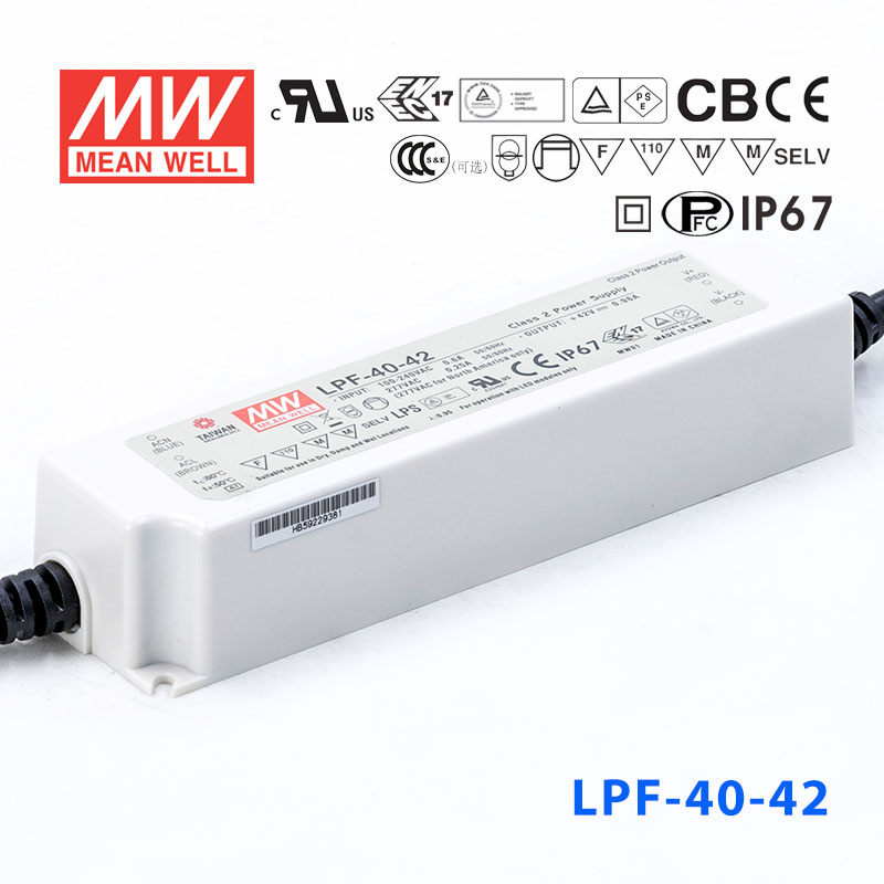 LPF-40-42 LPF-40-42 40W 42V 0.96A 恒压+恒流有PFC高效率塑壳IP67防水LED电源