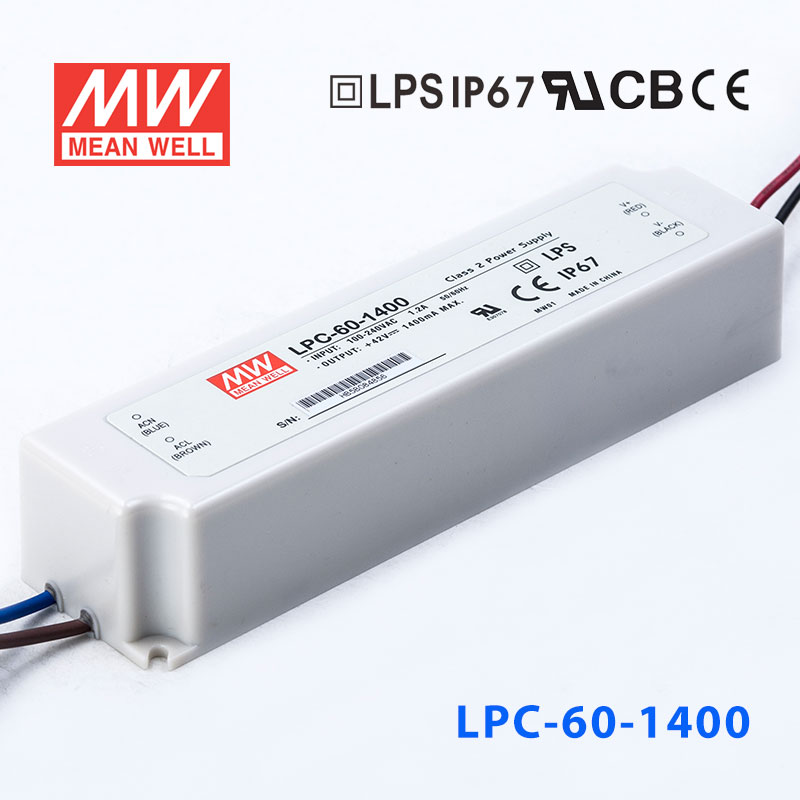 LPC-60-1400 LPC-60-1400 60W 1400mA恒流输出明纬牌IP67防水塑壳LED电源