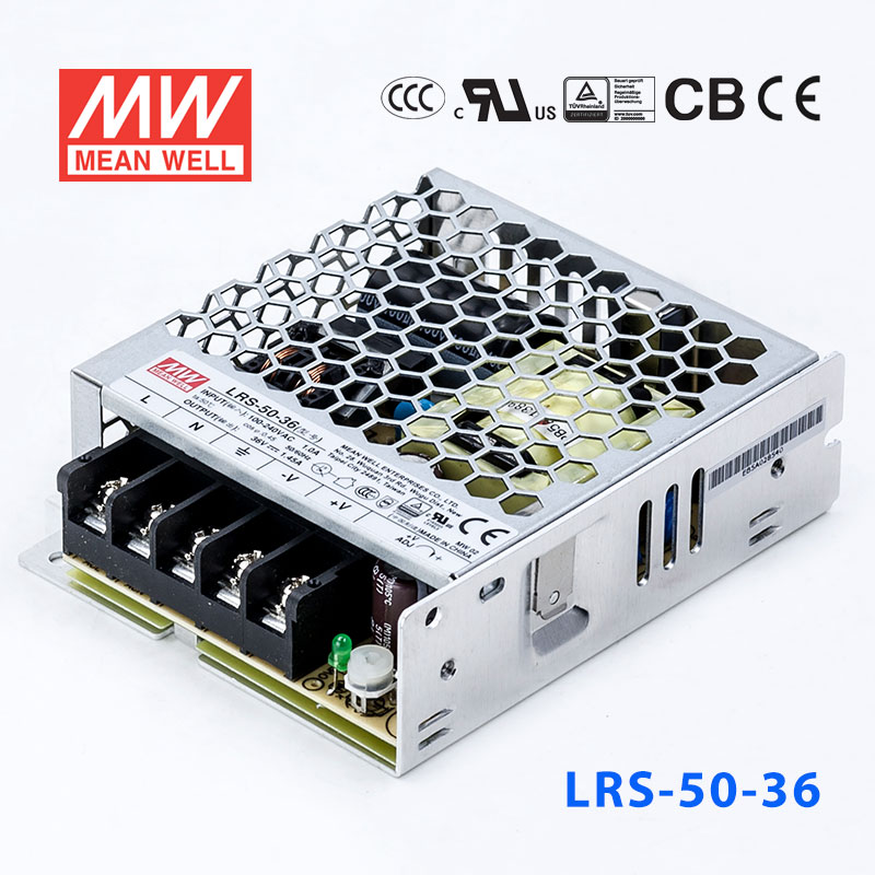 LRS-50-36 LRS-50-36 52.2W 36V 1.45A单路输出超薄型低空载损耗明纬开关电源