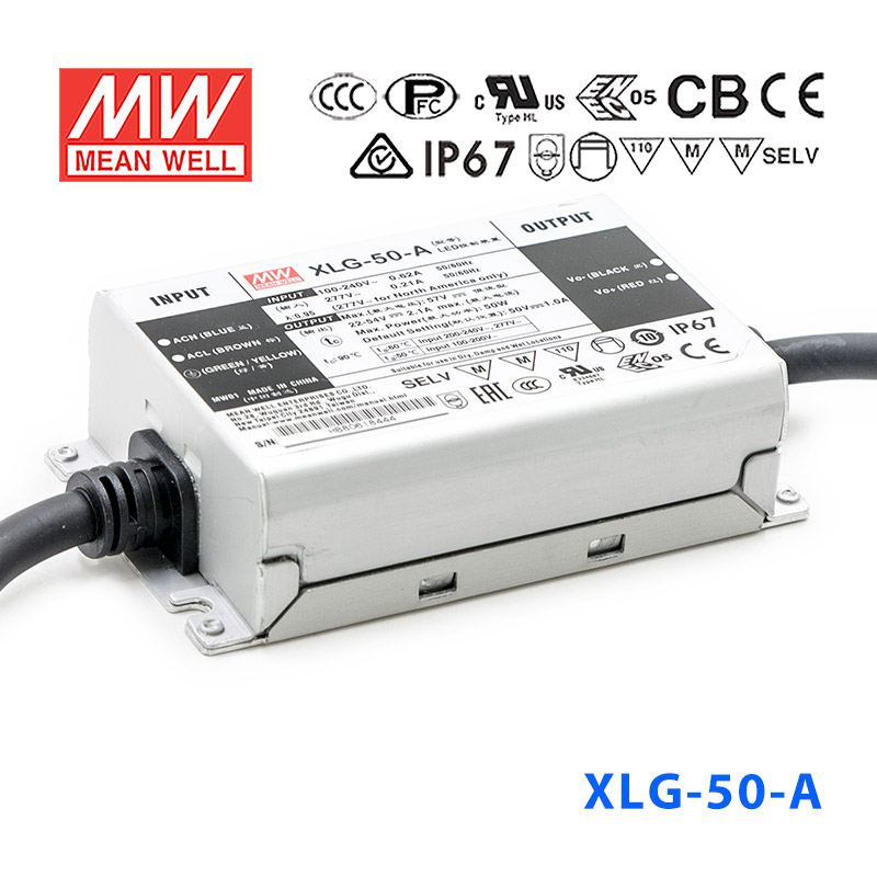 XLG-50-A XLG-50-A台湾明纬50W1A恒功率防水电源22~54V电流可调型