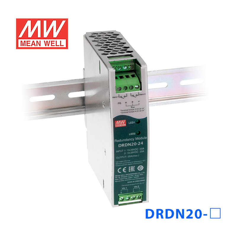DRDN20-24 DRDN20-24台湾明纬24V 19~29Vdc 20A左右超薄宽度导轨型冗余模块
