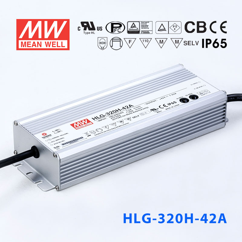 HLG-320H-42A HLG-320H-42A 320W 42V 7.65A 强耐环境恒压+恒流PFC高效铝壳IP65防水LED电源(恒压恒流值可面板设定)