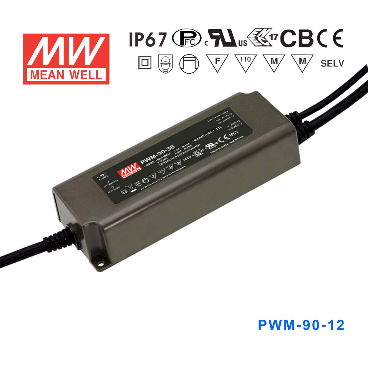 PWM-90-12 PWM-90-12 90W 12V 7.5A PWM输出IP67塑壳防水带PFC功能明纬LED调光电源