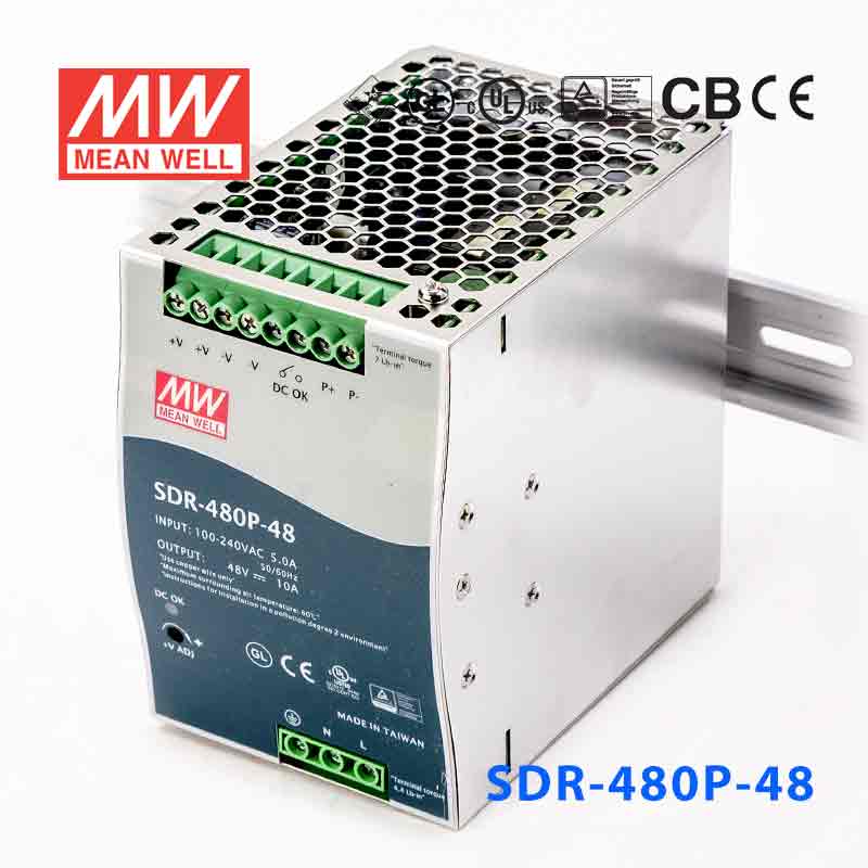 SDR-480P-48 SDR-480P-48 480W 48V10A 高效率PFC可并联单路输出DIN导轨安装明纬开关电源
